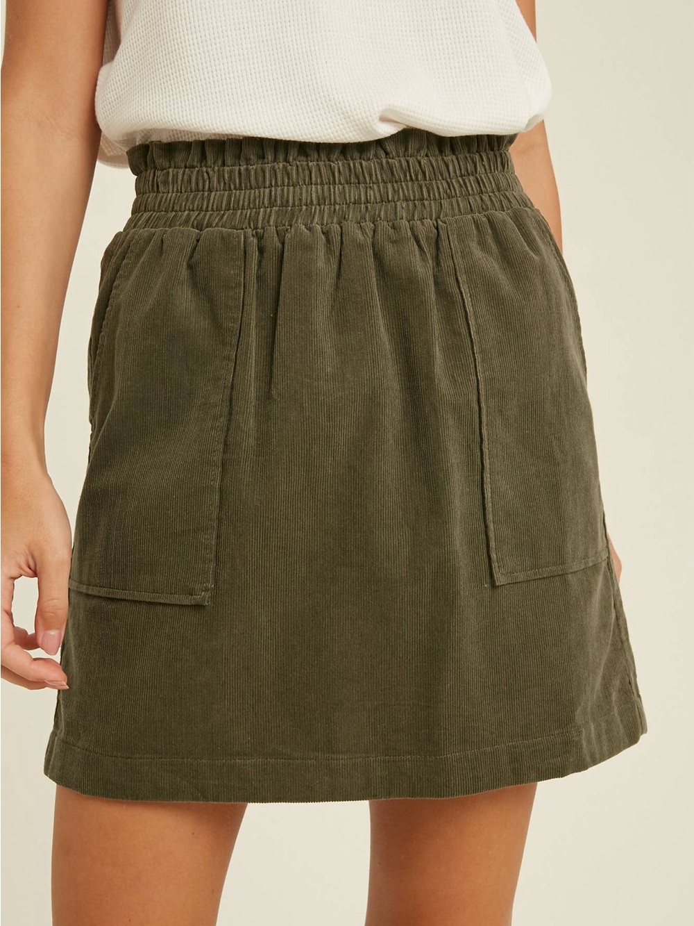 Wishlist - Olive Green Elastic Waist Corduroy Skirt